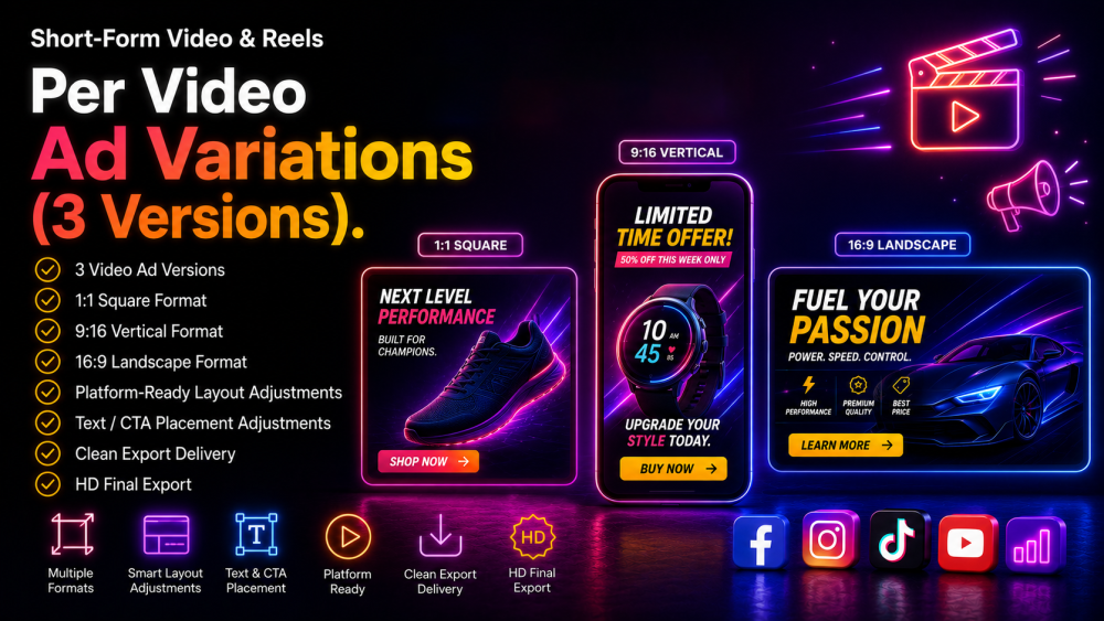Social Video & Reels Add-Ons - Per Video Ad Variations (3 Versions)